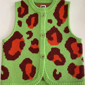 The Slow Love Gilet Green Leopard Print Vest SZ-L/XL